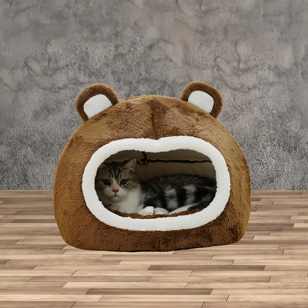 Funny Cat Bed Warm Pet House Soft Long Plush Kitten Tent Cave