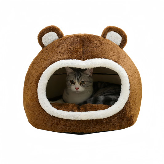 Funny Cat Bed Warm Pet House Soft Long Plush Kitten Tent Cave