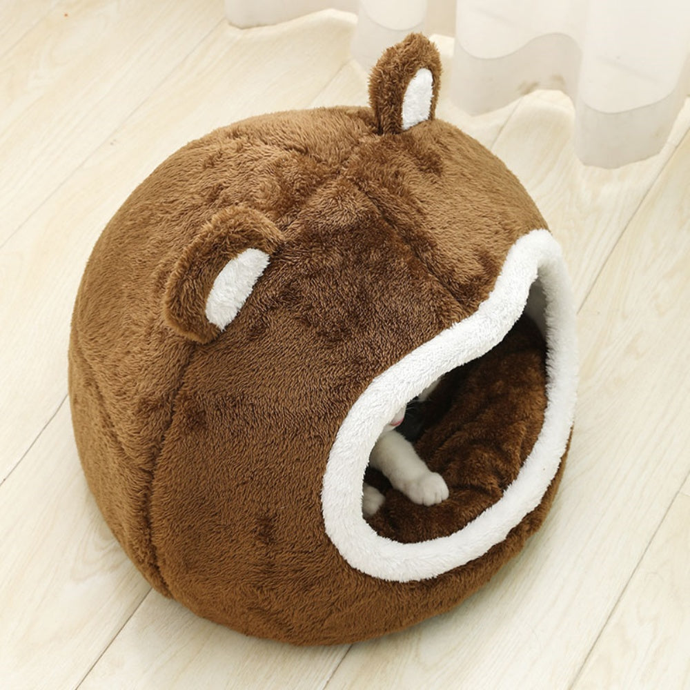 Funny Cat Bed Warm Pet House Soft Long Plush Kitten Tent Cave