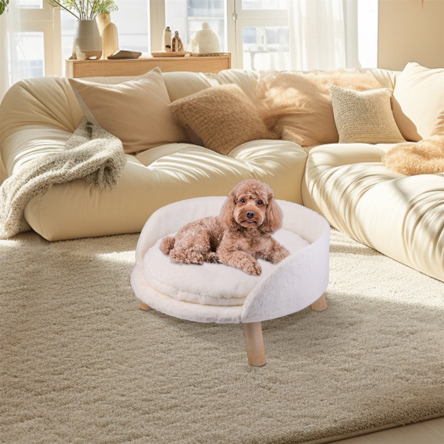 Pet Sofa Bed Raised Cat Chair with Removable Cushion