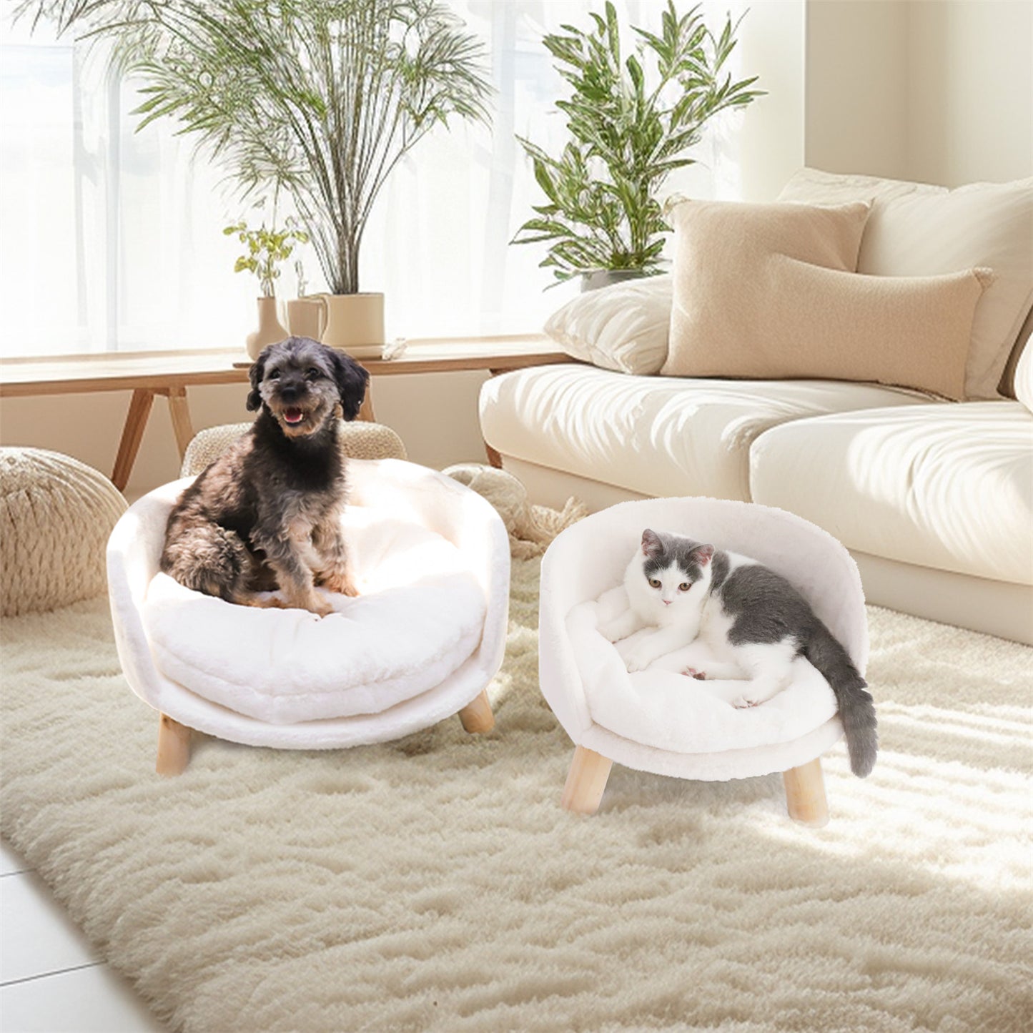 Pet Sofa Bed Raised Cat Chair with Removable Cushion