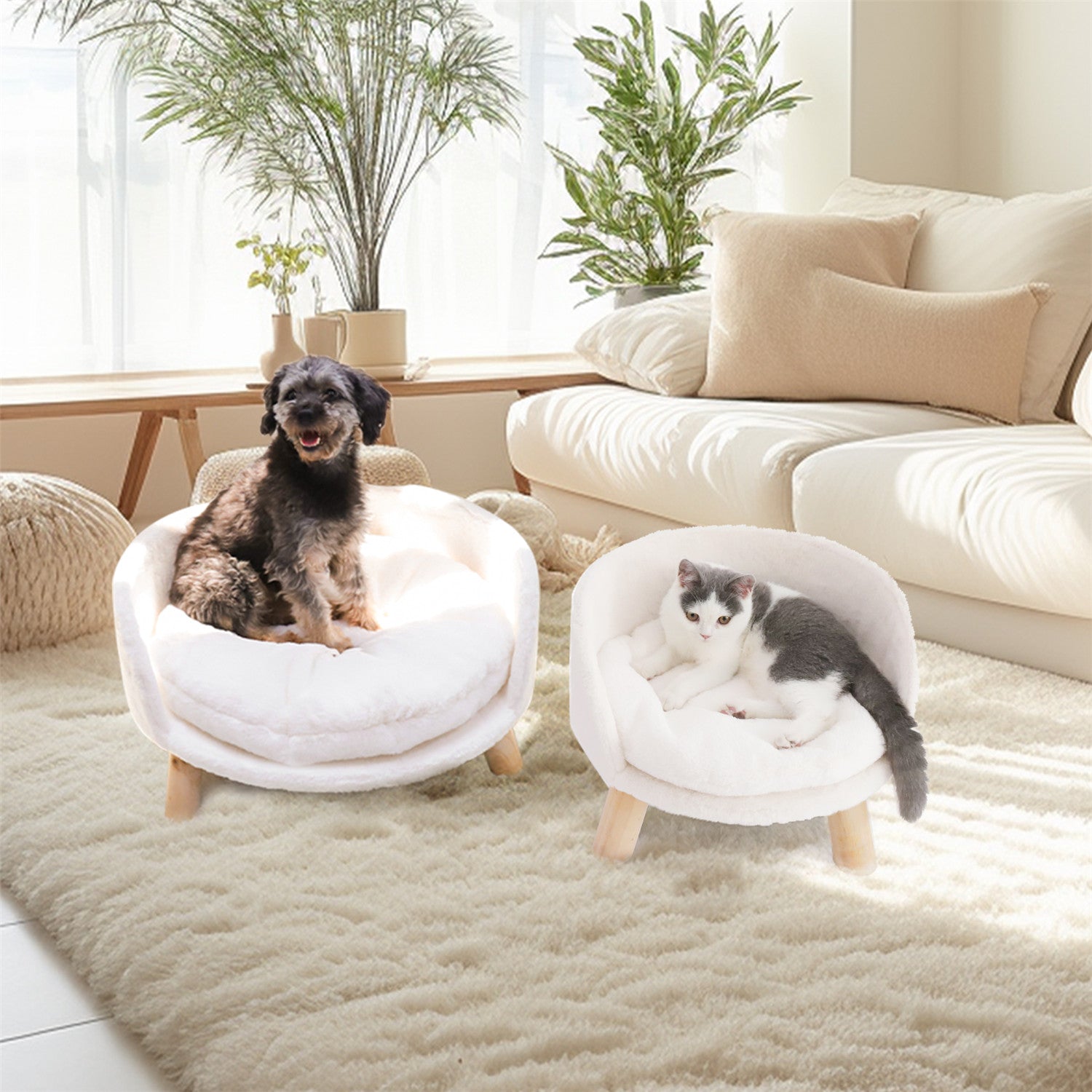 Pet Sofa Bed Raised Cat Chair with Removable Cushion
