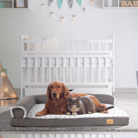L-shape Pet Calming Bed Chaise Sofa Kennel Mat with Removable Plush Cover
