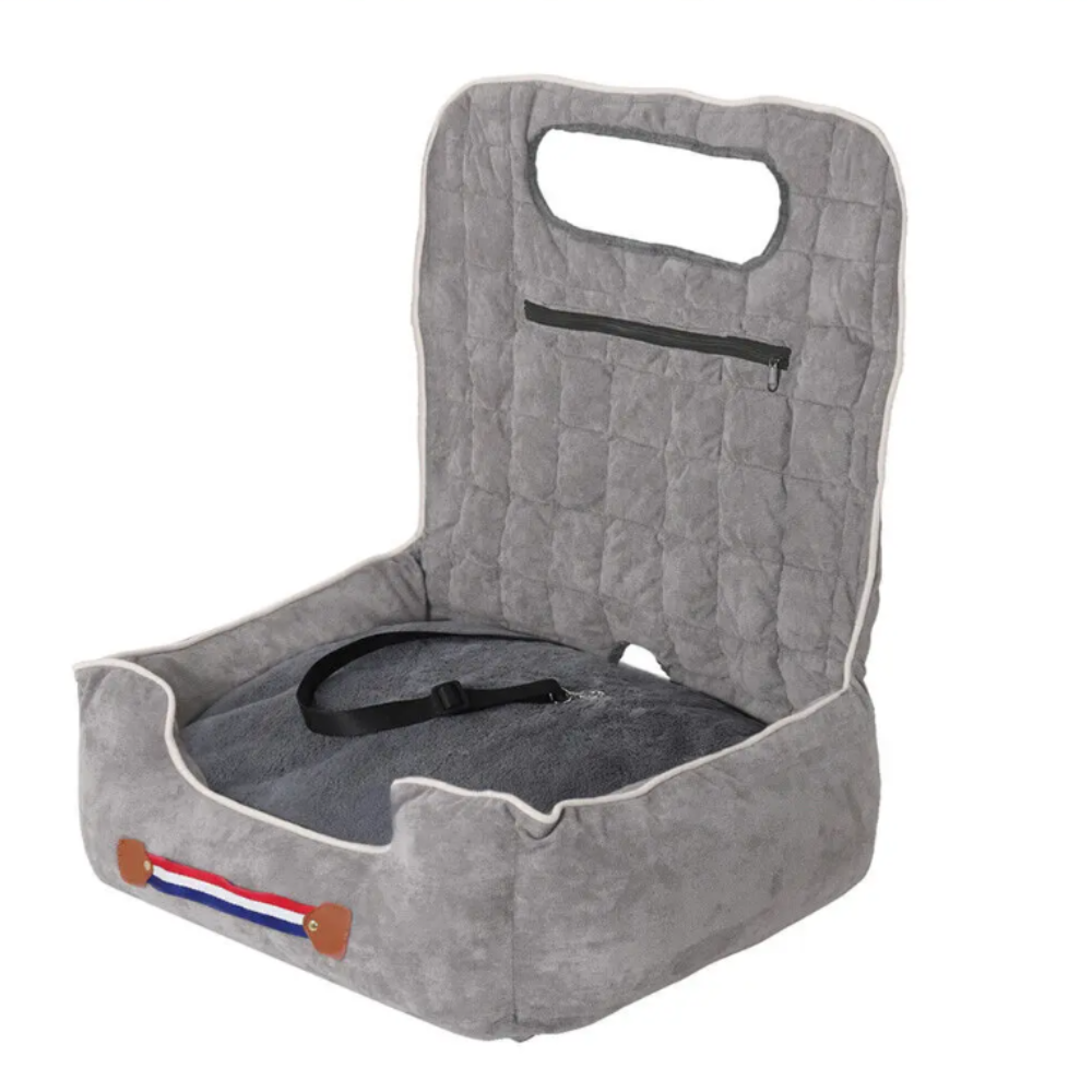 Anti-Slip Pet Booster Seat with Storage Pockets and Safety Leash